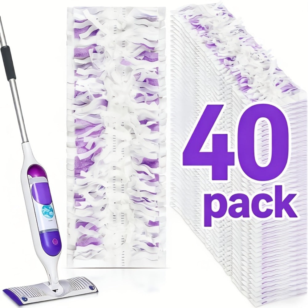 Forty-Piece PowerMop-Style Disposable Refill Pad Pack with Purple Strips and Adhesive Backing