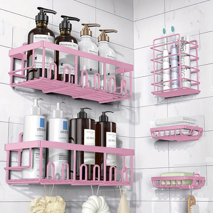 Five-Piece Shower Caddy Organizer Set with Soap Holder in Ten Exact Checkout Colors for Home and Everyday Use