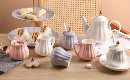 Porcelain Tea Set for 6 - 22 Piece British Royal Floral Service with Teapot, Cups & Saucers, Sugar Bowl
