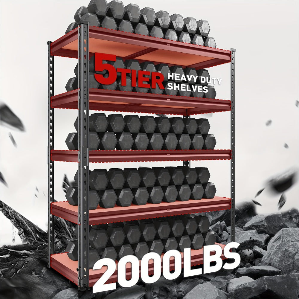 5-Tier Heavy Duty Metal Shelving Unit 2000LBS – Adjustable Freestanding Steel Garage Storage Shelves 72"H x 35.5"W x 15.8"D Tool-Free Assembly Utility Rack Black