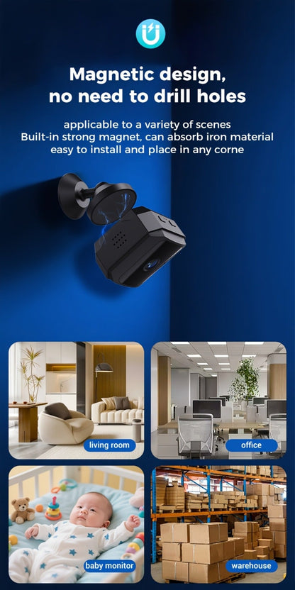 Security Camera Mini Plug-In Black Model with Night Vision, Motion Alerts, Flexible Stem and Local TF Storage
