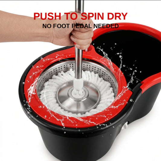 Spin Mop and Bucket Set with Wringer 360 Degree Spinning Self-Wringing Mop 4 Microfiber Mop Heads Soap Dispenser Extended Handle for Hardwood Tile Laminate Floor Cleaning