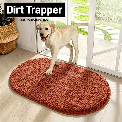 Indoor Door Mat in Chenille, Gingham Dog Paw Entryway Rug in Rectangular or Oval Shapes for Home Entrances