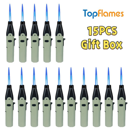 Long-Reach Torch Lighter Multipack with 10 or 15 Extended Igniters in Five Coordinated Body Colors