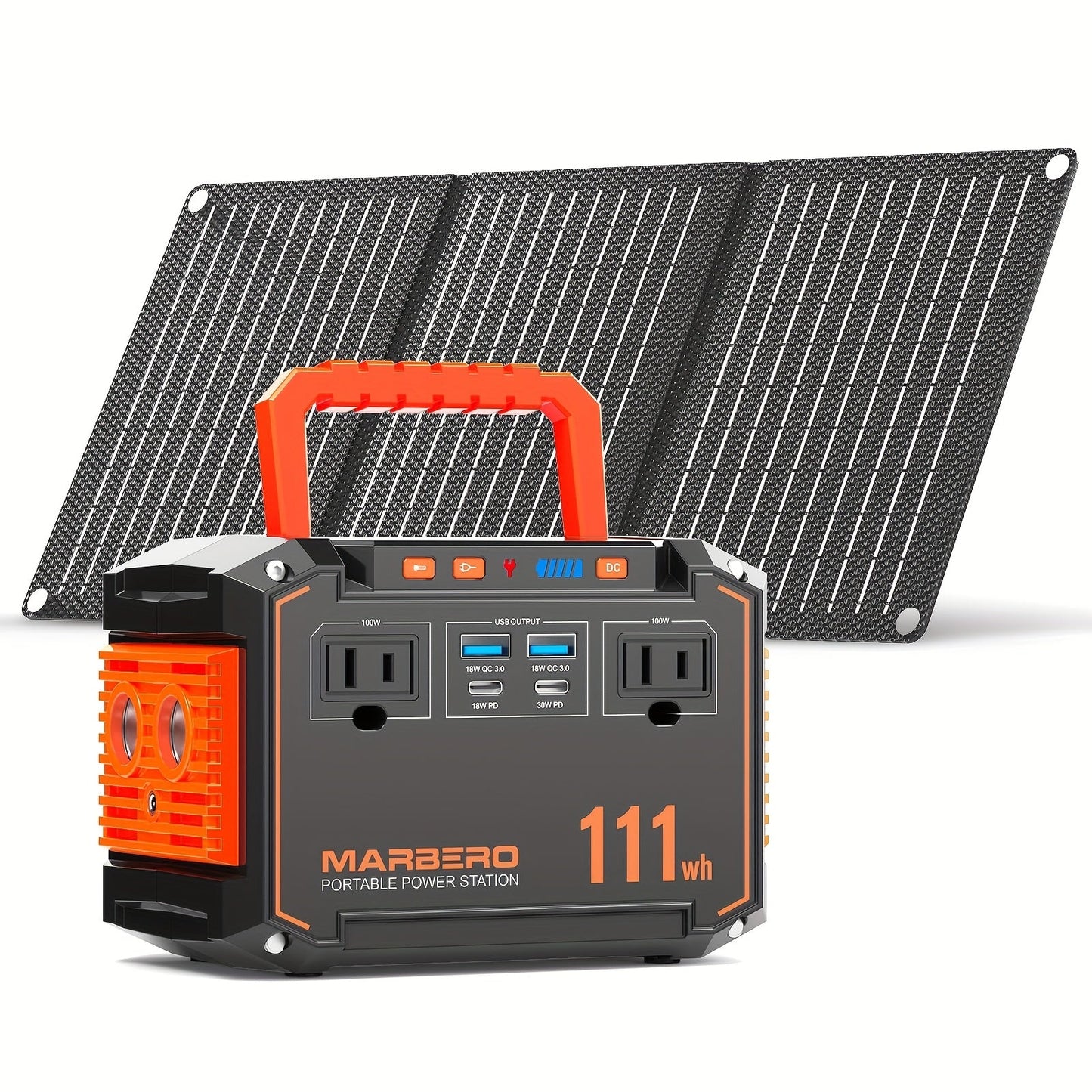 Solar Generator Portable Power Station 88.8Wh 111Wh 237Wh with Foldable Solar Panel, 100W Pure Sine Wave AC Output USB-C PD USB QC3.0 DC LED Emergency Light for Camping RV Hiking & Home Backup Power