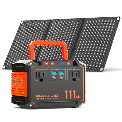 Solar Generator Portable Power Station 88.8Wh 111Wh 237Wh with Foldable Solar Panel, 100W Pure Sine Wave AC Output USB-C PD USB QC3.0 DC LED Emergency Light for Camping RV Hiking & Home Backup Power