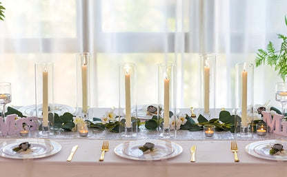 Hurricane Glass Candle Holders for Taper Candles | 11.8 Inch Tall Clear Cylinder Windproof Candlestick Stand for Wedding, Party, Christmas, Halloween & Home Decor - 2pcs / 10pcs Set