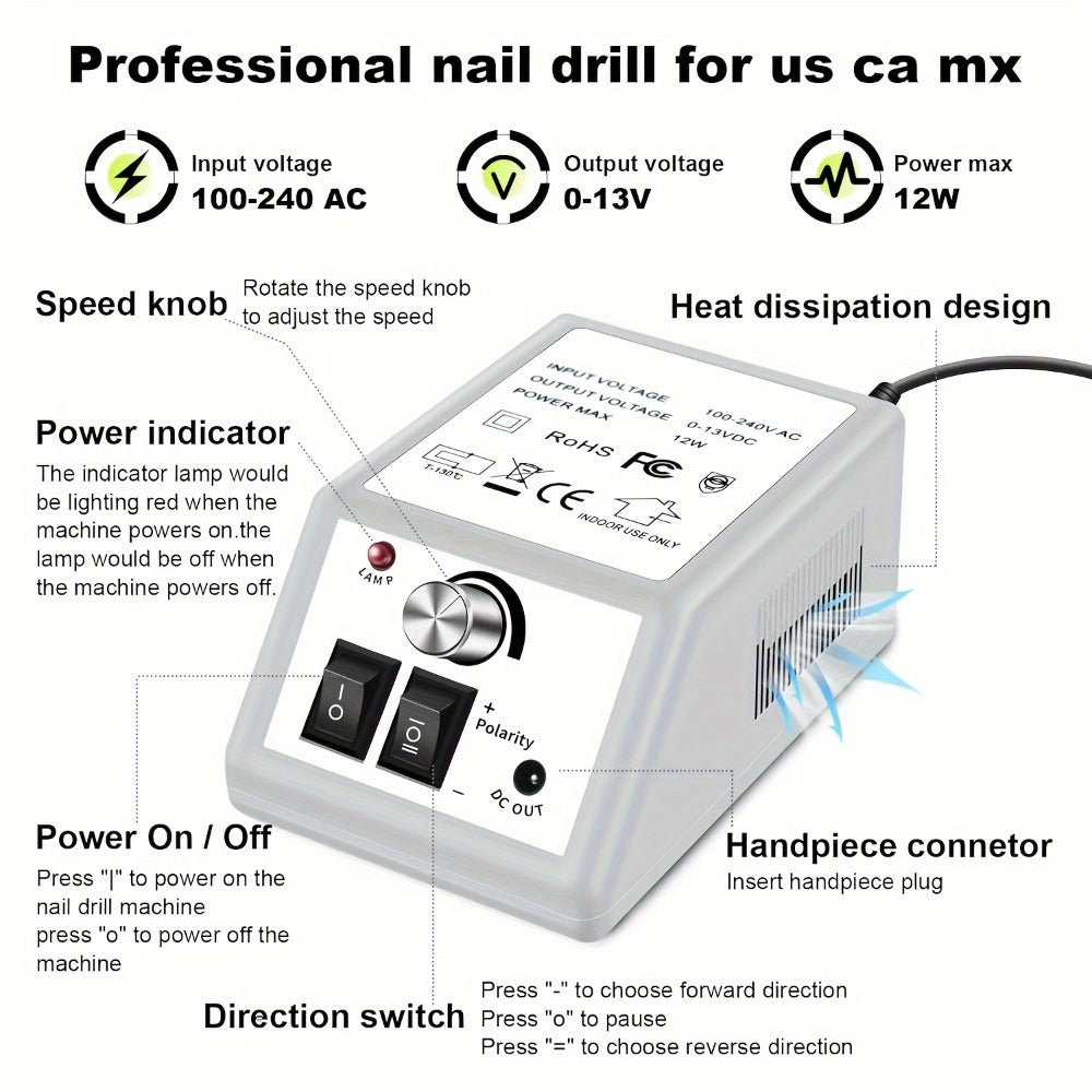 Professional Nail Drill Kit 20000RPM with 6 Drill Bits & 50 Sanding Bands — Electric Manicure Pedicure Machine Low Noise Dual-Hand for Acrylic Gel Natural Nails, Home & Salon Nail File Set, 8-in-1 Option