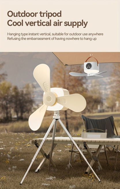 Portable Fan, USB-Powered Hanging Tent Model with Remote Control, LED Light and Optional Triangular Stand