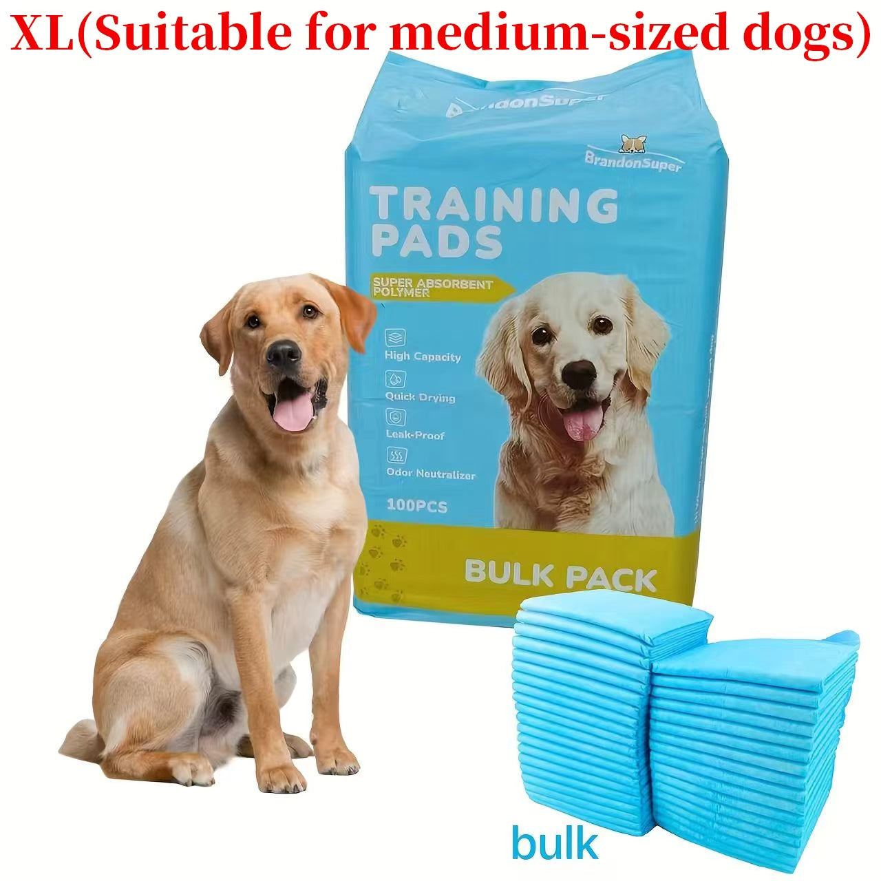 Dog Training Pads 100-Count Disposable Set with 23 x 23 or 29 x 35-Inch Sizes and Six-Layer Construction