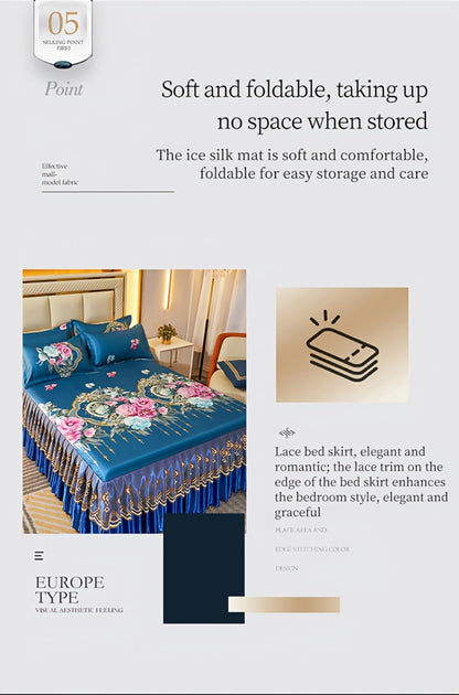 Ruffled Floral Bedspread Mat Set with Two Pillowcases, Twin to King Sizes and Four Pattern Choices