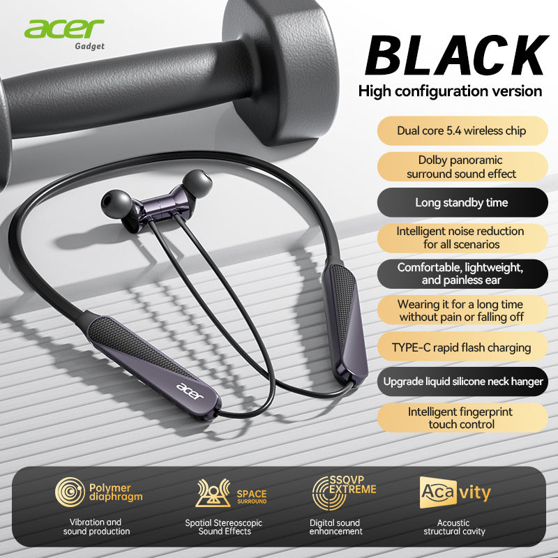 Acer Genuine HiFi TWS Earbuds Extra-Long Standby Deep Bass Low Latency Gaming Noise Reduction Touch Control Lightweight Sports Running In-Ear Comfortable