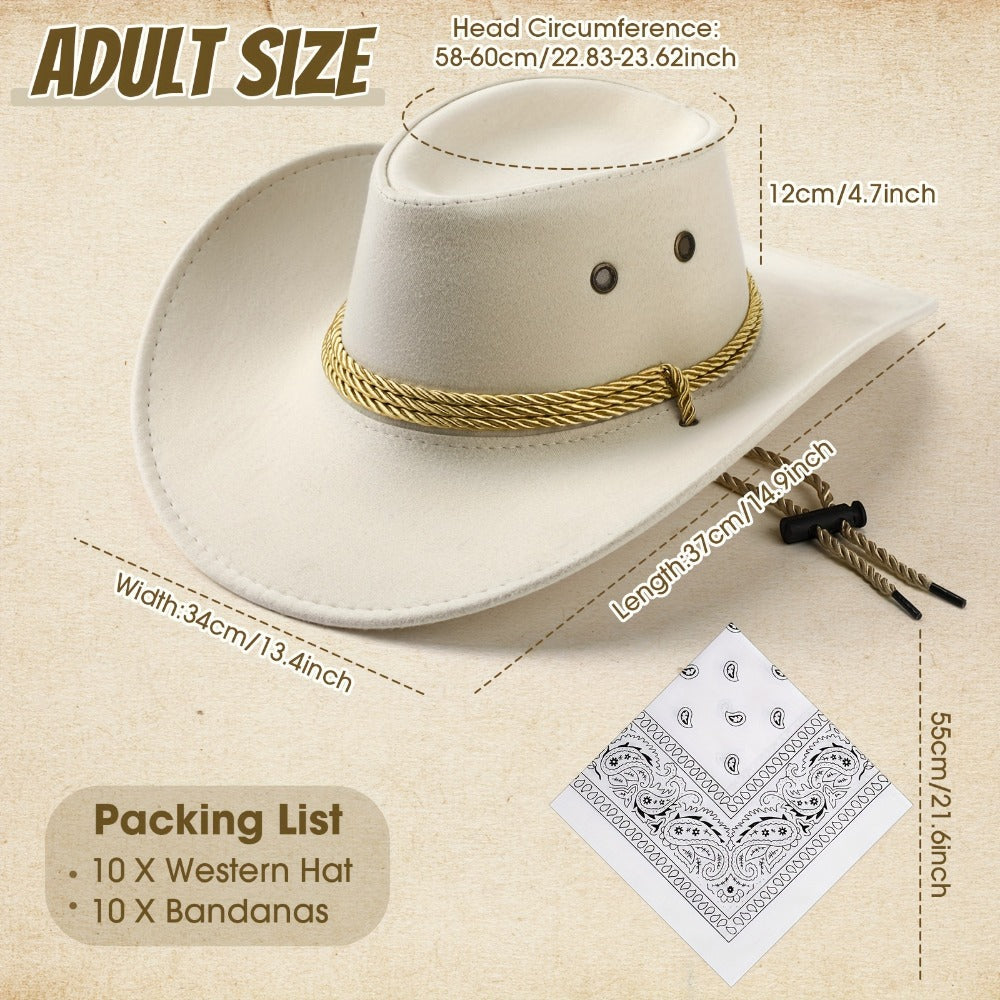 Costume Accessories Cowboy Hat and Bandana Group Set with 10 Hats and 10 Polyester Bandanas