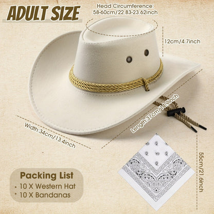 Costume Accessories Cowboy Hat and Bandana Group Set with 10 Hats and 10 Polyester Bandanas