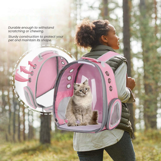 Cat Carrier Backpack Transparent Space Capsule - Portable Breathable Pet Travel Bag for Cats & Small Dogs, Panoramic Window Outdoor Going-Out Backpack with Random Pet Accessories Included