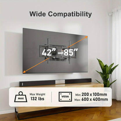 Heavy Duty TV Wall Mount 40-85 Inch 132 lbs – Full Motion Dual Articulating Arms, Tool-Free Tilt Swivel Extend Rotate Level, VESA 600x400mm, Fits 16" Studs, Steel Bracket for Large Flat Screen TVs