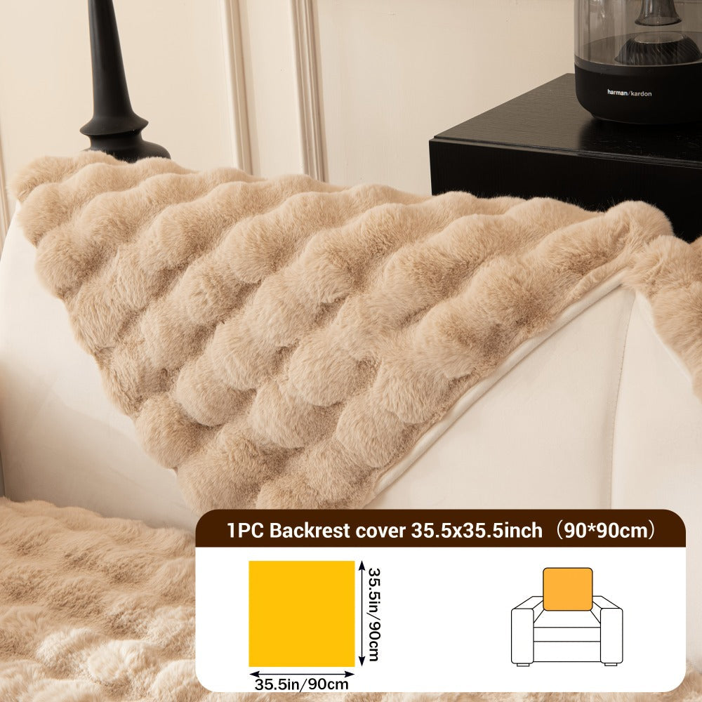 Sofa Cover Bubble Faux Rabbit Fur Panels with Silicone Non-Slip Backing for Seat, Armrest or Backrest