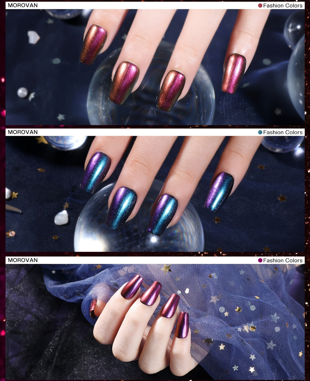 Six-Piece Holographic Nail Polish Set with Metallic Rainbow Shimmer Shades in 0.25 oz Air-Dry Bottles