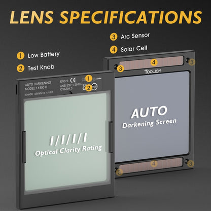 Auto-Darkening Welding Helmet - 3.94" x 3.66" Large View, True Color 1/1/1/1 Optical Clarity, Solar Powered, 4 Arc Sensors, Shade 4-5/5-9/9-13 for Stick TIG MIG Welding
