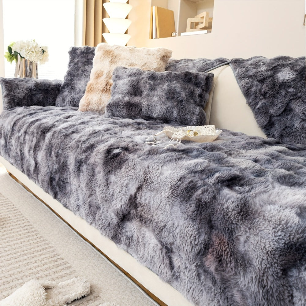 Sofa Cover, Faux-Lamb Plush Gradient Couch Pad in Five Colors with Armchair, Backrest and Seat Sizes