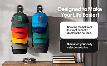 Wall Mounted Hat Rack for Baseball Caps – Adhesive or Drill Mount, Holds 20 Hats, Multilayer Storage, 2pcs