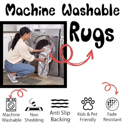 Area Rug 4x6 Kids Race Track, Hopscotch and Train Play Design with Washable Digital Print Surface
