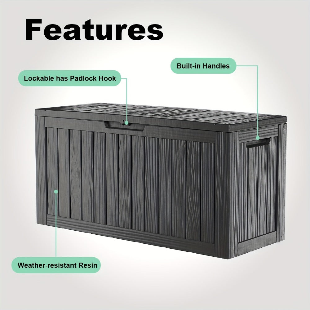 Large Resin Deck Box Lockable Outdoor Storage 80/100 Gallon – 345L UV Protected Weatherproof Patio Storage Box | Sit-On Lid Deck Storage Chest for Pool Accessories, Garden Tools & Outdoor Gear