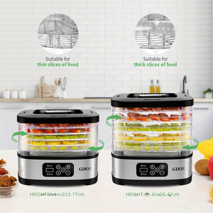 Food Dehydrator Machine 5-Tray with 72H Timer & LED Display, Adjustable Temperature Control, Includes Mesh Screen