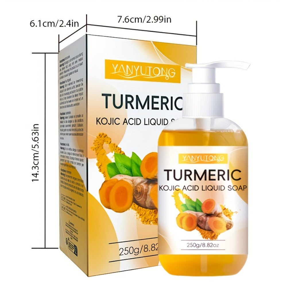 Turmeric and Kojic Acid Liquid Body Wash in a 250g Amber Pump Bottle with Single-Piece Option