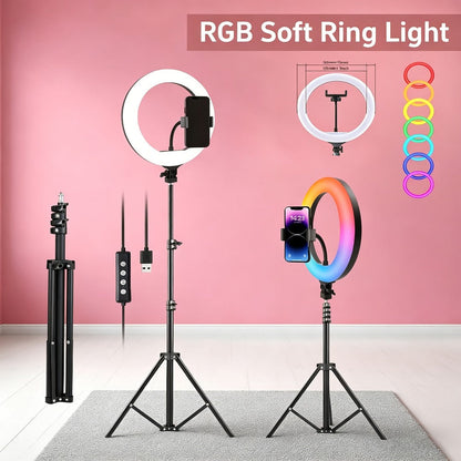 Ring Light 10 Inch with Tripod Stand & 2 Phone Clips – Dimmable LED Selfie Light for TikTok, YouTube, Makeup, Live Streaming, Video Calls, Photography & Home Studio Lighting Kit