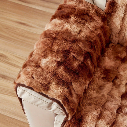 Faux Rabbit Fur Recliner Cover Thick Warm Glam Style Non-Slip Pet Friendly Machine Washable Plush Armchair Slipcover for Living Room Office - Coffee Gray White