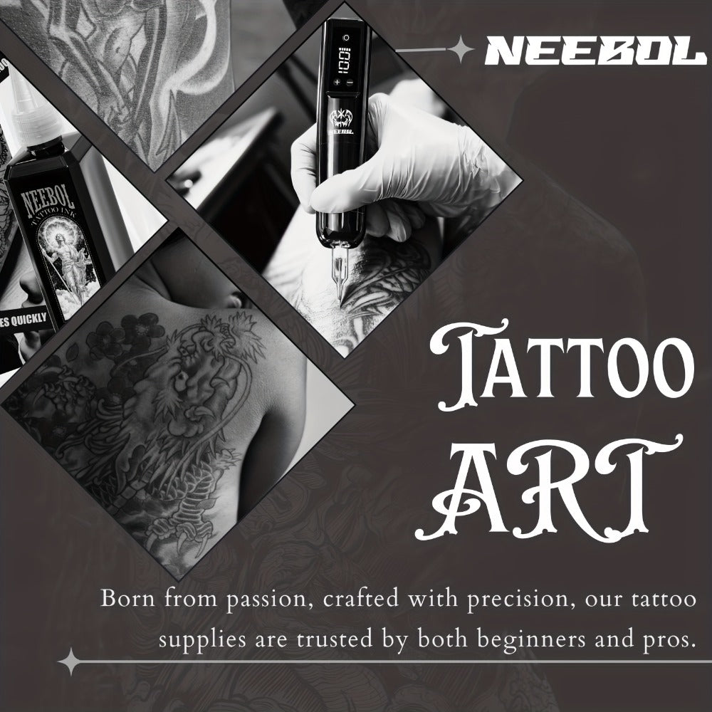 Tattoo Machine Kit Neebol Cordless Rotary Pen with 2000mAh Battery, 10 Cartridges, 7 Inks and Green Soap