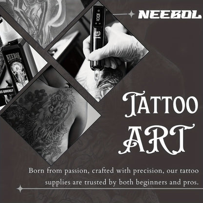 Tattoo Machine Kit Neebol Cordless Rotary Pen with 2000mAh Battery, 10 Cartridges, 7 Inks and Green Soap