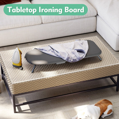Compact Tabletop Ironing Board with Fold-Out Iron Holder in Blue, Pink or Black Cover Options