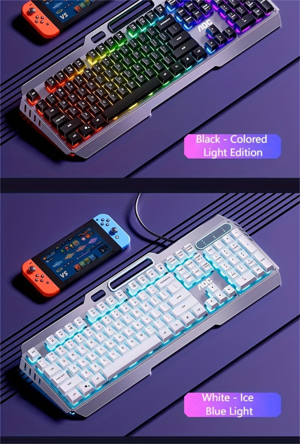 Full-Size 104-Key Wired Gaming Keyboard with Volume Knob in Seven White or Black Options Pictured