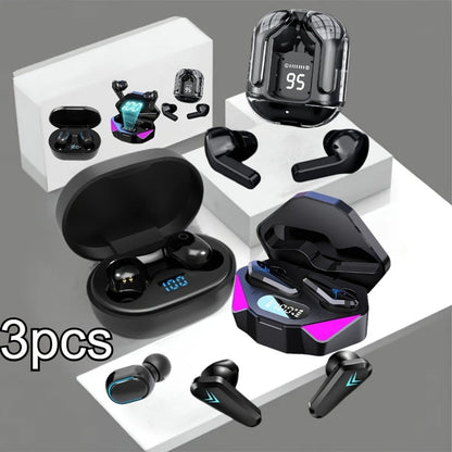 Three-Pair Assorted TWS Wireless Earbuds Bundle with Mixed Charging Cases in Set A or Model B