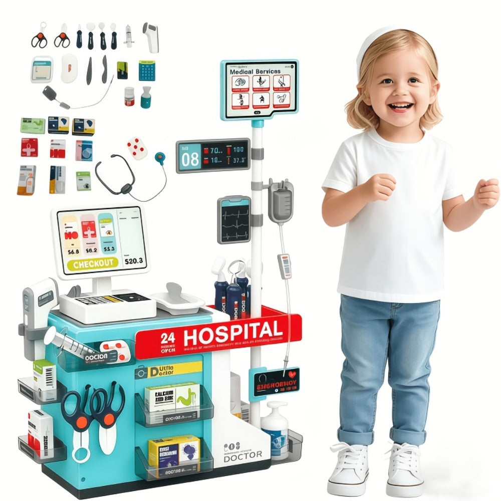 Doctor Play Set for Kids 49 PCS – Role Play Medical Station & Cashier Toy Kit for Boys Girls | Pretend Doctor Nurse Cashier | Parent-Child Interactive Learning Toy | Best Birthday Christmas Gift Ages 3+