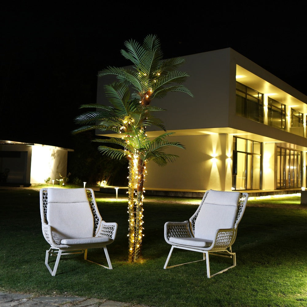 Artificial Palm Tree Outdoor 8FT & 10FT – Large UV Resistant Faux Tropical Palm Plant with Cement Base, Realistic Fake Golden Cane Palm for Patio, Poolside, Balcony & Indoor Home Office Decor