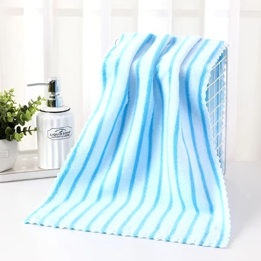 Towel Set 5-Pack 500GSM Coral Fleece Face Towels in Solid, Striped and Five-Color Options for Home and Guest Use