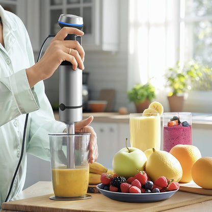 Seven-in-One Immersion Blender Set with 15 Speed Settings, Turbo Control, Chopper, Beaker and Whisks
