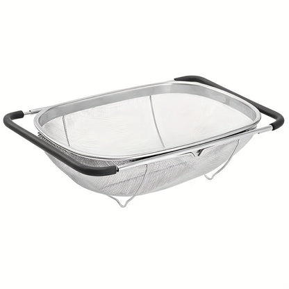 Stainless Steel Colander Expandable Fine Mesh Drain Basket Strainer for Vegetables Fruits Pasta Rice Kitchen Sink Washing Bowl Food Strainer