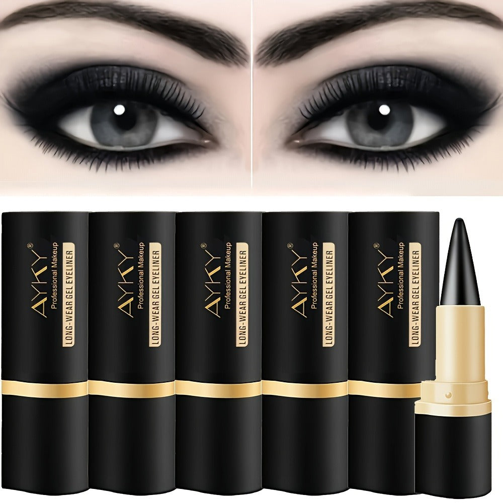 Six-Piece Solid Matte Black Twist-Up Eyeliner Set with 7.5cm Gold-Trimmed Cases for Eye Makeup