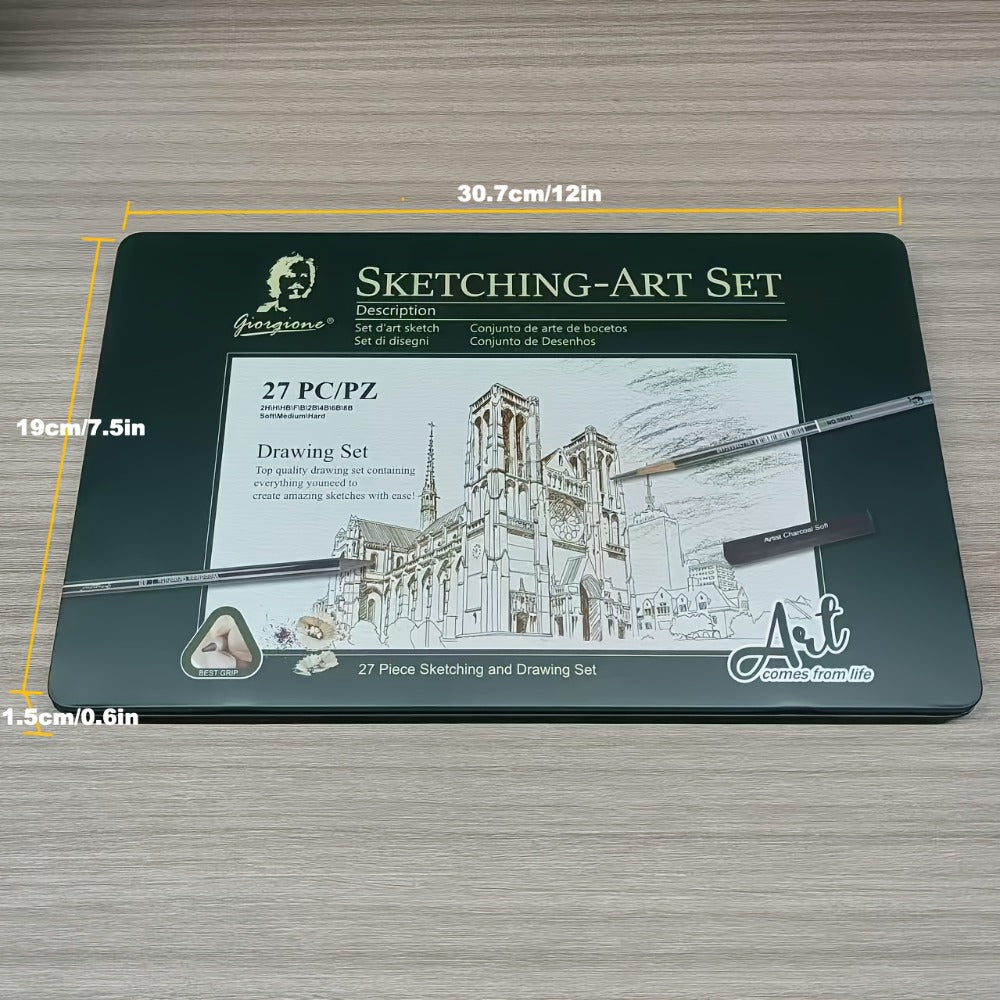 Sketching Pencil Set 27 Piece with Charcoal Pencils Charcoal Sticks Erasers Drawing Supplies for Artists Beginners Students Sketching Quick Sketching Art Kit Gift
