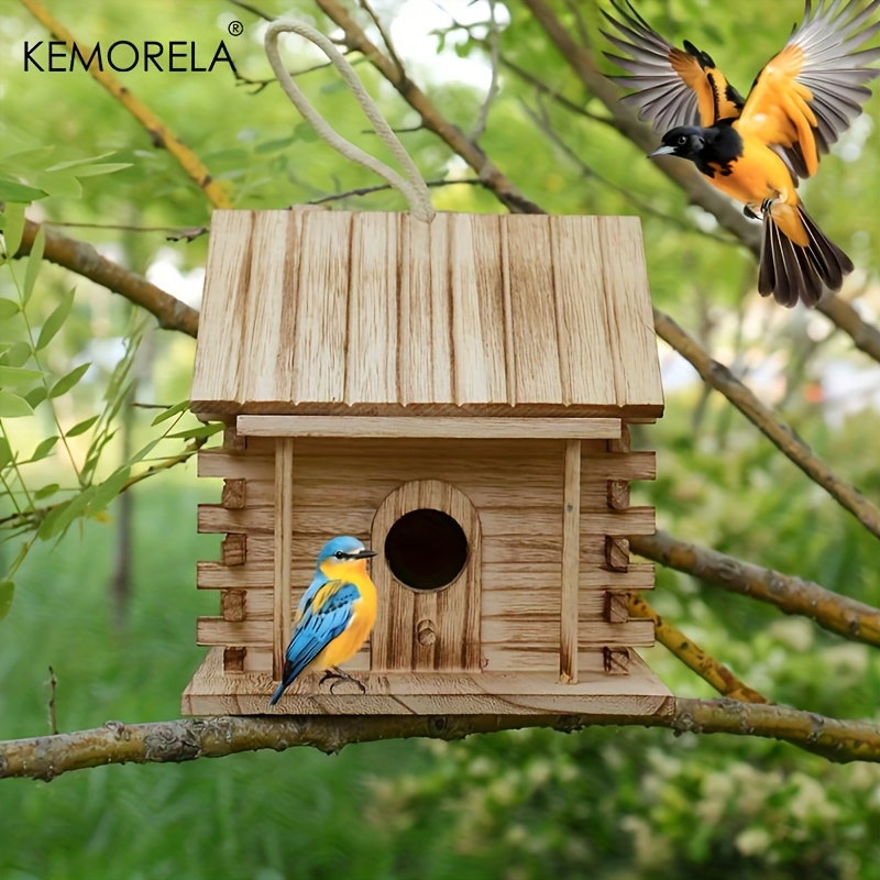 Wooden Bird Nest Breeding Box for Parrots & Small Birds - Hanging Outdoor Cage Accessory, Natural Solid Wood Birdhouse, Cozy Woodland Cabin Design, Durable Aviary Nesting House