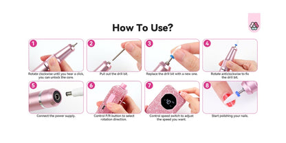 40,000 RPM Rechargeable Nail Drill in Bright Pink with 4000 mAh Battery, LCD Display and Tool Set