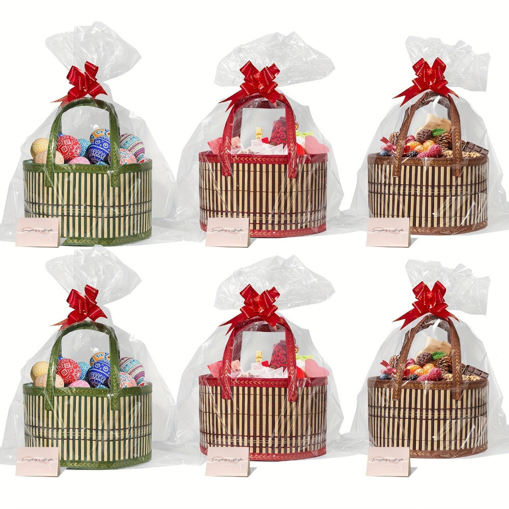 Bamboo Storage Baskets 6-Pack in Oval or Round Shapes with Nine Color and Shape Variants for Home Organization