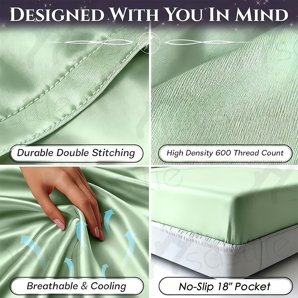 Four-Piece Sheet Set with Flat Sheet, Fitted Sheet, Two Pillowcases and 48 Exact Color-Size Options
