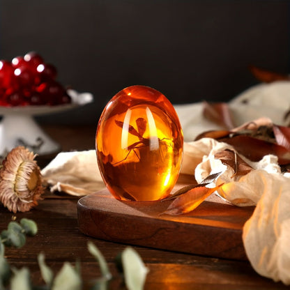 Amber-Tone Resin Mosquito-Inclusion Paperweight in One- or Two-Piece Options, 2.75-Inch Oval Desk Display