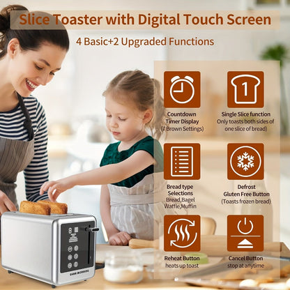 Touch-Screen Two-Slice Toaster with Seven Browning Levels, Five Modes and Stainless-Tone Housing
