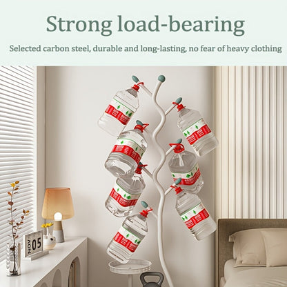 Freestanding Coat Tree with Branching Hooks, Circular Lower Shelf and White, Black or Golden Finish